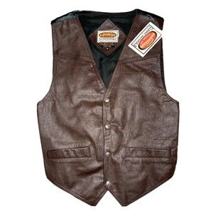 Vintage 80s Paragraff Clothing Genuine Leather Vest Size M Brown Snap Button